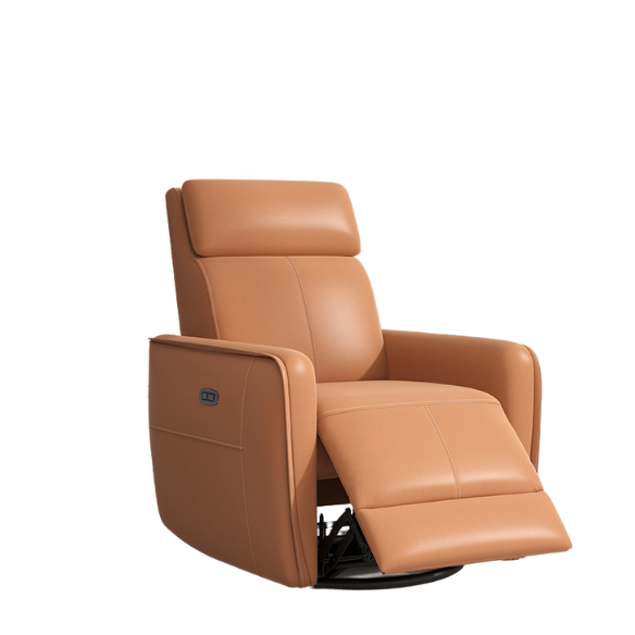 Vermilion Orange Power Swivel Rocker Recliner with 270° swivel, smooth gliding recline, USB charging port, and durable faux leather fabric. Supports up to 350 lbs, perfect for living room, bedroom, or nursery. Easy assembly and quiet motor.