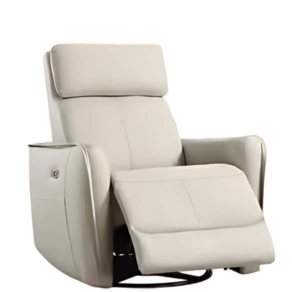 Neutral power swivel rocker recliner with 270° swivel, smooth gliding recline, USB charging port, and durable faux leather fabric. Supports up to 350 lbs, perfect for living room, bedroom, or nursery. Easy assembly and quiet motor.