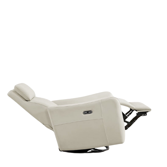 Cream white power swivel rocker recliner with 270° swivel, smooth gliding recline, USB charging port, and durable faux leather fabric. Supports up to 350 lbs, perfect for living room, bedroom, or nursery. Easy assembly and quiet motor.