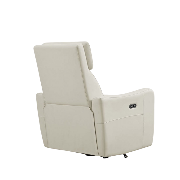 Cream white power swivel rocker recliner with 270° swivel, smooth gliding recline, USB charging port, and durable faux leather fabric. Supports up to 350 lbs, perfect for living room, bedroom, or nursery. Easy assembly and quiet motor.