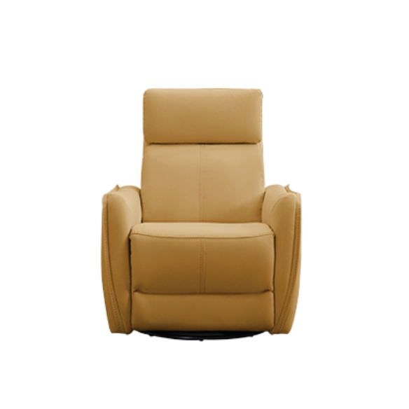 Golden yellow power swivel rocker recliner with 270° swivel, smooth gliding recline, USB charging port, and durable faux leather fabric. Supports up to 350 lbs, perfect for living room, bedroom, or nursery. Easy assembly and quiet motor.