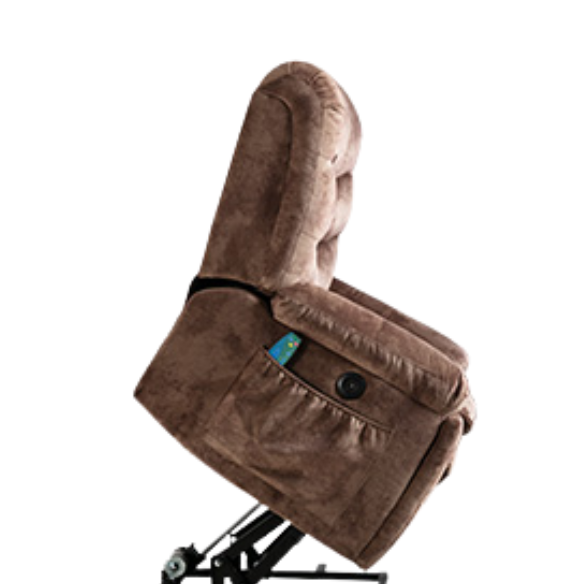 Caramel brown large power lift recliner with 8-point massage, lumbar heating, USB ports, cup holders, and adjustable backrest. Supports up to 340 lbs, ideal for seniors and those with limited mobility. Ergonomic design for maximum comfort and easy assembly.