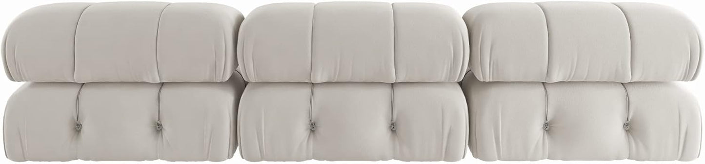 Modern velvet sectional sofa with plush upholstery, button tufting, and durable wood frame. Versatile design with individual seat cushions for ultimate comfort, supporting up to 330 lbs per seat. Perfect for living rooms, offering easy assembly and a sleek, contemporary style.