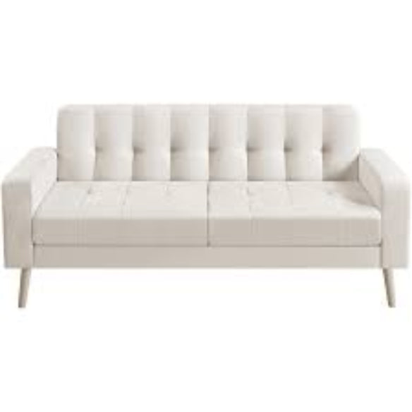 Mid-Century Modern 2-Seater Loveseat in elegant beige, featuring sleek lines, tapered wood-grain legs, USB charging ports, and comfortable foam cushions. Perfect for smaller spaces, living rooms, or offices.