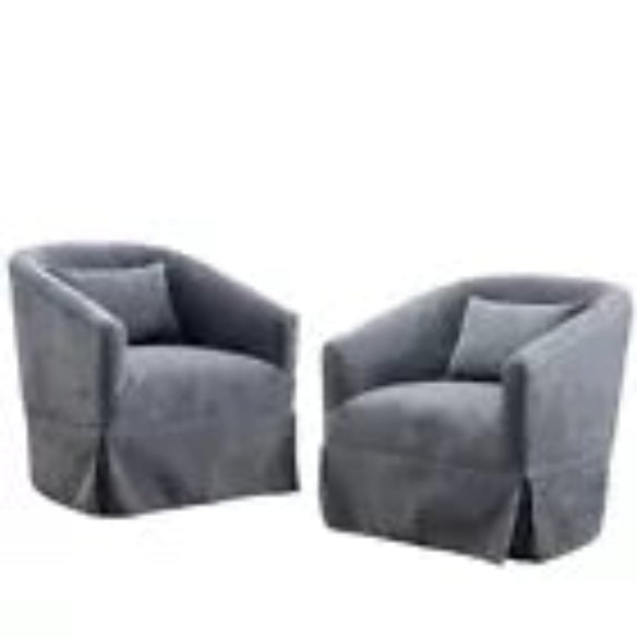 Set of 2 Dark Grey Swivel Accent Chairs with 360-degree swivel base, modern linen blend upholstery, wood accent detailing, and sturdy metal frame. Ideal for living rooms, offices, and bedrooms, these stylish chairs offer exceptional comfort and versatility. Easy to assemble and built to last.