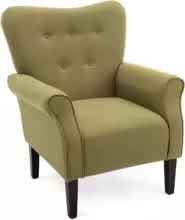 Allston Wingback Accent Chair in Avocado Green featuring a retro-inspired design with a high backrest, padded armrests, and a wide cushioned seat for ultimate comfort. Upholstered in a rich avocado green fabric, the chair sits on sleek, tapered wooden legs with rubber inserts to protect floors. The chair combines modern elegance with traditional charm, making it a stylish and comfortable addition to any living room, reading nook, or sunroom.