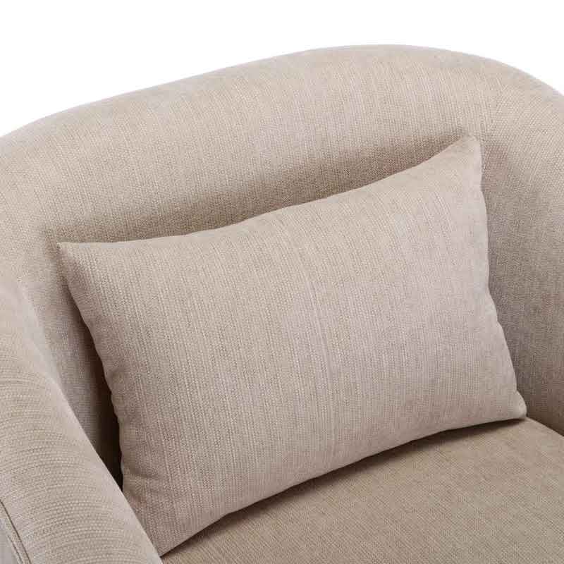 A set of two beige cream swivel accent chairs with soft linen blend upholstery, sleek metal frames, and wood accent details. The chairs feature a 360-degree swivel base for easy movement and are filled with foam and spring cushioning for comfort. The metal legs with steel details provide stability, and the modern design fits well in various spaces like living rooms, bedrooms, and offices. The chairs are sturdy, versatile, and easy to assemble, offering both style and durability for any home.