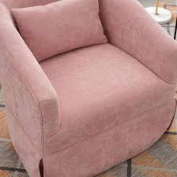 A set of two Blush Pink Swivel Accent Chairs featuring soft pastel pink upholstery. The chairs have a minimalist metal frame with wood detailing, a 360-degree swivel base for easy movement, and foam and spring cushioning for comfort. They are designed to blend modern aesthetics with natural beauty, offering a stylish and versatile seating solution for various home décor styles.