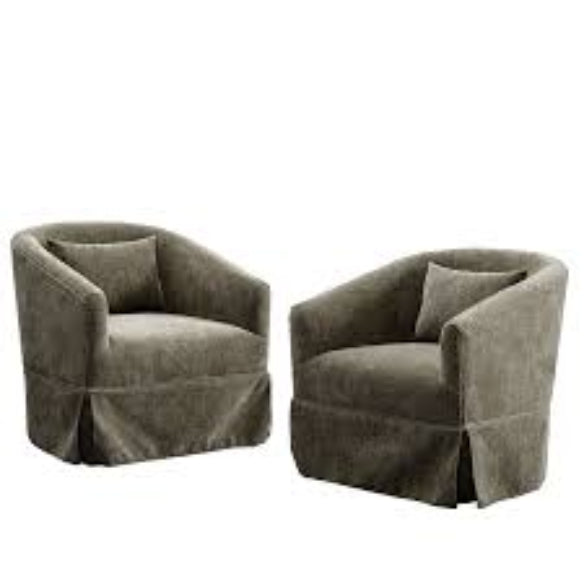 Set of two brown swivel accent chairs featuring luxurious brown linen blend upholstery, a 360-degree swivel base, and elegant wood accents, with a sleek metal frame and steel-enhanced legs, perfect for adding warmth and sophistication to any living room, office, bedroom, or reading nook.