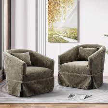 Set of two brown swivel accent chairs featuring luxurious brown linen blend upholstery, a 360-degree swivel base, and elegant wood accents, with a sleek metal frame and steel-enhanced legs, perfect for adding warmth and sophistication to any living room, office, bedroom, or reading nook.