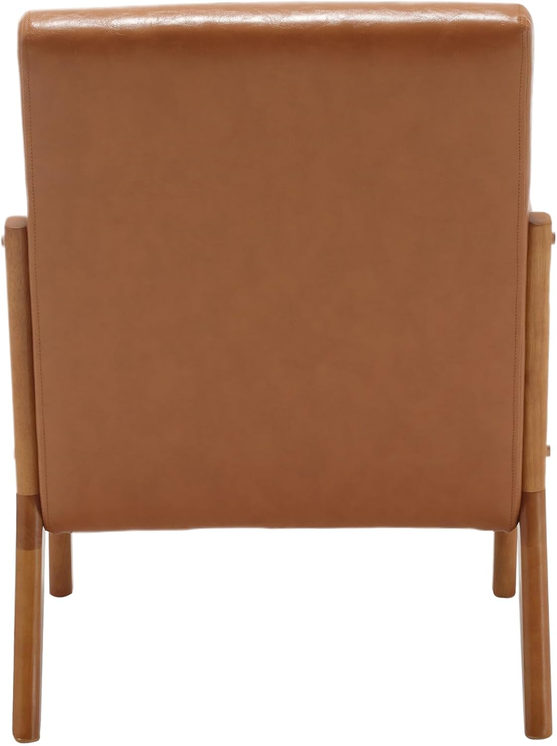 Set of two brown PU leather low-back accent chairs with high-density cushions, soft upholstery, and ergonomic design for superior lumbar support. Featuring a solid wood frame for durability and footpads for floor protection. Ideal for living rooms, bedrooms, or offices, offering both comfort and style with easy maintenance.