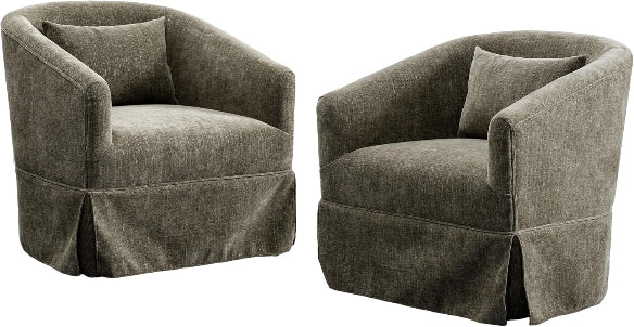 Set of two brown swivel accent chairs featuring luxurious brown linen blend upholstery, a 360-degree swivel base, and elegant wood accents, with a sleek metal frame and steel-enhanced legs, perfect for adding warmth and sophistication to any living room, office, bedroom, or reading nook.