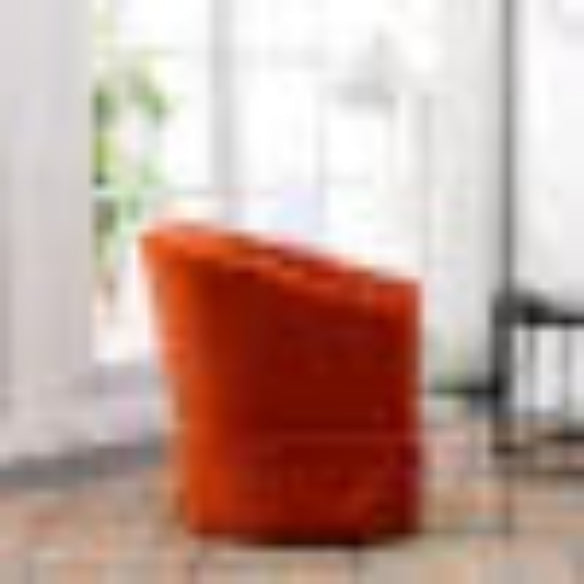 A set of two Burnt Orange Swivel Accent Chairs featuring rich, warm upholstery in burnt orange, set atop sleek metal frames with wood accents. The chairs have a 360-degree swivel base for easy movement and flexible seating. Their modern yet timeless design, along with plush foam and spring cushioning, offers comfort and style, making them a versatile addition to various home spaces like living rooms, offices, or bedrooms.