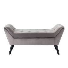 Elegant grey tufted fabric bench with solid wood frame, versatile seating for bedroom, living room, or entryway, modern design, and easy maintenance.