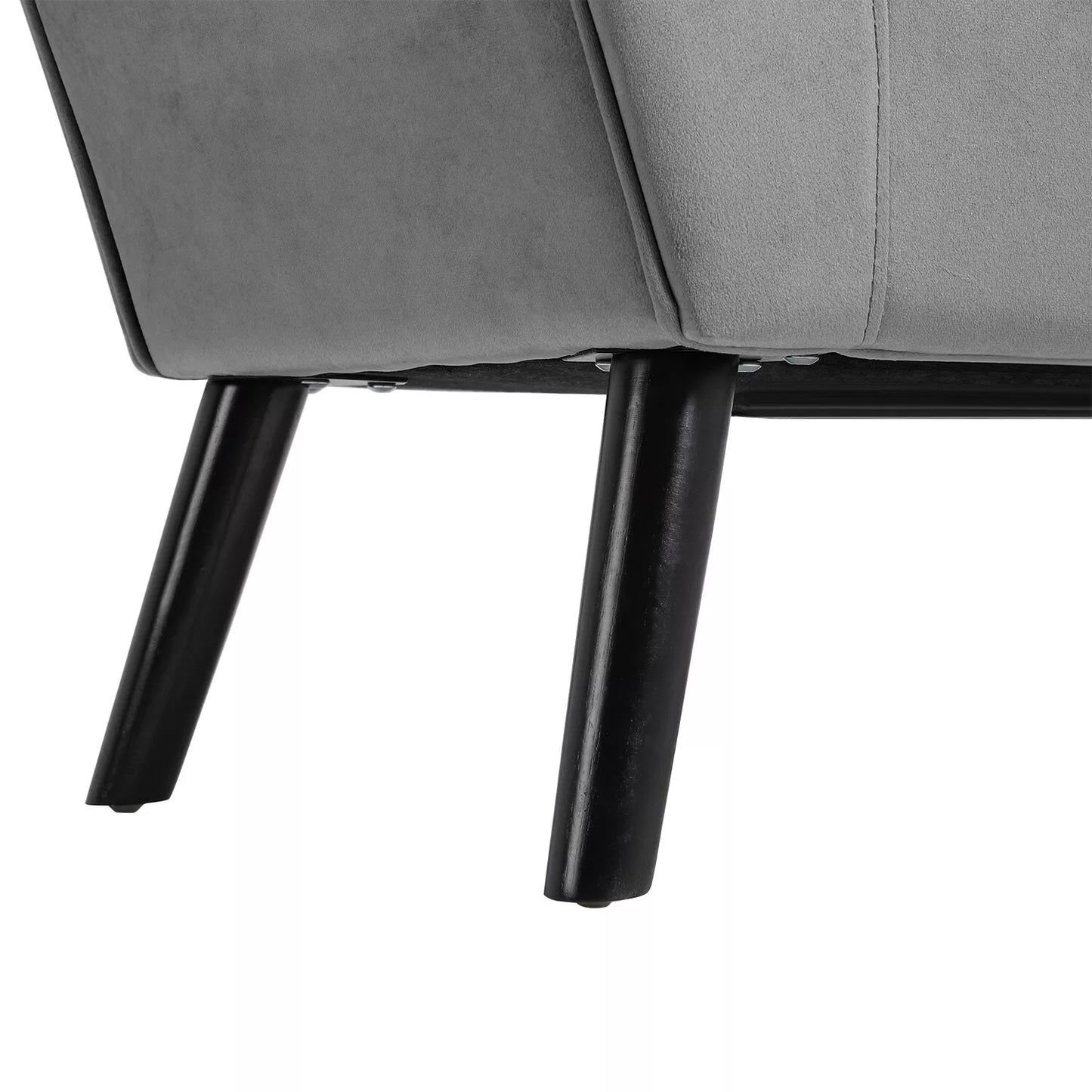 Elegant grey tufted fabric bench with solid wood frame, versatile seating for bedroom, living room, or entryway, modern design, and easy maintenance.