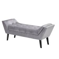 Elegant grey tufted fabric bench with solid wood frame, versatile seating for bedroom, living room, or entryway, modern design, and easy maintenance.