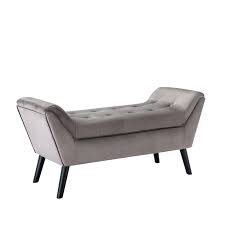 Elegant grey tufted fabric bench with solid wood frame, versatile seating for bedroom, living room, or entryway, modern design, and easy maintenance.