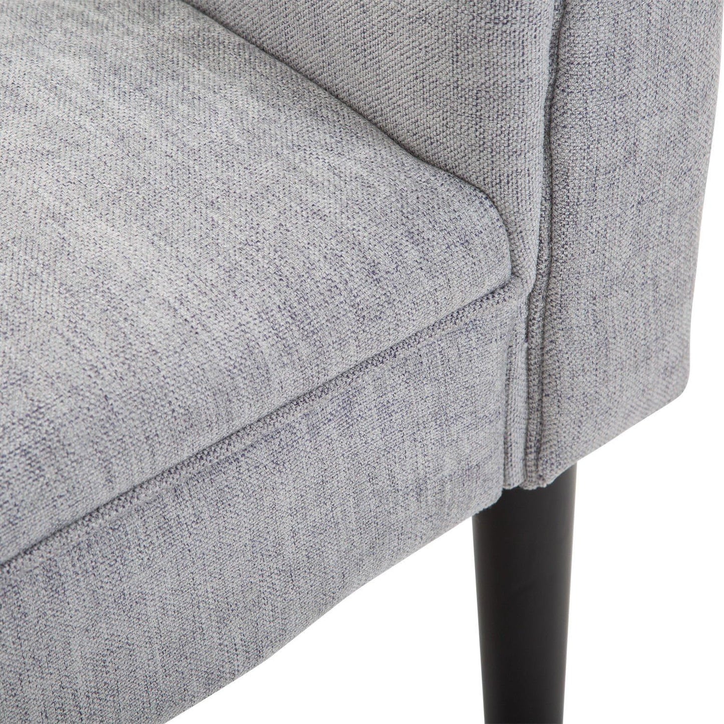 Light grey upholstered end of bed bench with padded foam cushion, sleek modern design, and practical storage space, perfect for bedroom, living room, or entryway seating.
