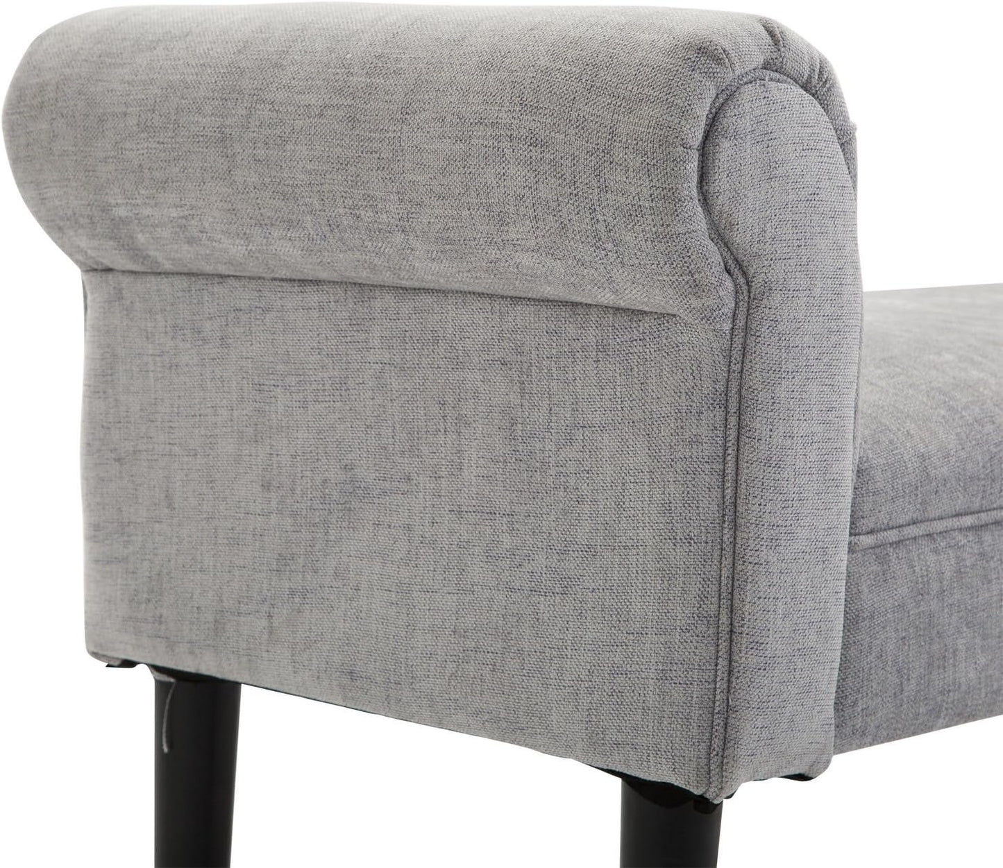 Light grey upholstered end of bed bench with padded foam cushion, sleek modern design, and practical storage space, perfect for bedroom, living room, or entryway seating.