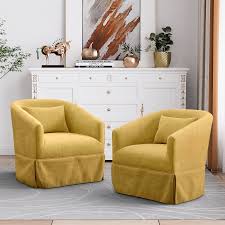 Set of two Mustard Yellow Swivel Accent Chairs featuring bold mustard yellow upholstery, sleek metal frames with wood accents, and a 360-degree swivel base. The chairs offer a modern, minimalist design with plush foam and spring cushioning for added comfort. Perfect for living rooms, offices, or reading corners, these chairs combine vibrant color with durability and style.