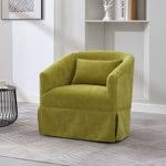 A set of two Juniper Olive Green Swivel Accent Chairs featuring a rich olive green fabric with soft, comfortable upholstery. The chairs are designed with a minimalist metal frame and elegant wood accent details. They include a 360-degree swivel base for easy rotation, offering flexibility and movement. The sturdy construction, foam and spring cushioning, and generous seating make these chairs perfect for living rooms, offices, bedrooms, or reading corners, combining modern design with timeless charm.