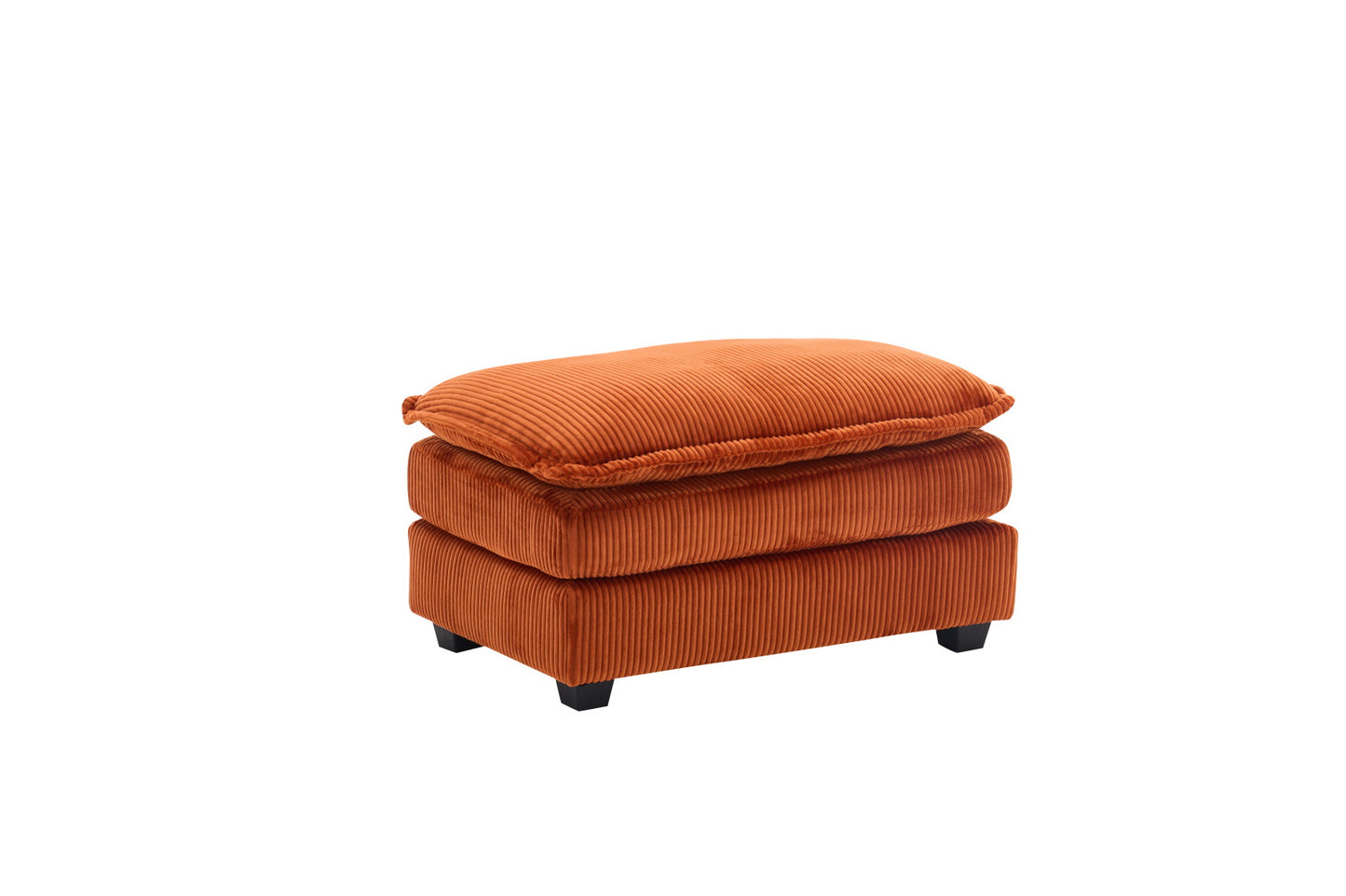 Luxurious burnt orange velvet sofa with ribbed corduroy upholstery, offering superior comfort with foam and pocket spring construction, sleek black plastic legs, and a modern design ideal for contemporary living rooms and offices.