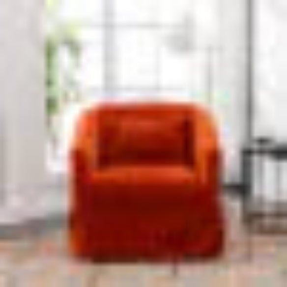 A set of two Burnt Orange Swivel Accent Chairs featuring rich, warm upholstery in burnt orange, set atop sleek metal frames with wood accents. The chairs have a 360-degree swivel base for easy movement and flexible seating. Their modern yet timeless design, along with plush foam and spring cushioning, offers comfort and style, making them a versatile addition to various home spaces like living rooms, offices, or bedrooms.