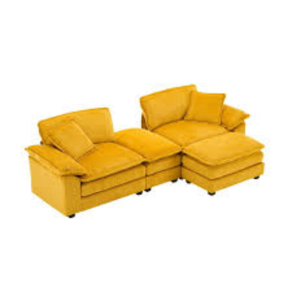 Luxurious yellow velvet sofa with soft ribbed corduroy upholstery, featuring high-resilience foam cushioning and pocket spring support for ultimate comfort. Sturdy solid wood frame and sleek black plastic legs enhance durability and modern appeal, perfect for any living room, office, or bedroom.