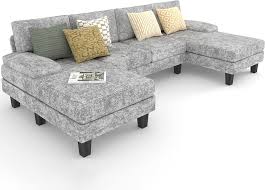 U-shaped sectional sofa with chaise lounges, featuring luxurious grey velvet upholstery, high-density foam, and spring pack for ultimate comfort. Spacious enough to seat 4 people, with removable, machine-washable covers for easy cleaning. Perfect for family rooms or entertaining guests.