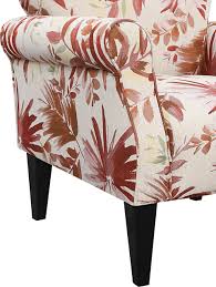 Red Floral Accent Chair featuring a vibrant red floral pattern on soft fabric upholstery with a gently sloping backrest, padded armrests, and elegant tapered wooden legs. Perfectly designed for comfort and style, ideal for living rooms, studies, or reading nooks, blending modern elegance with a timeless floral design.