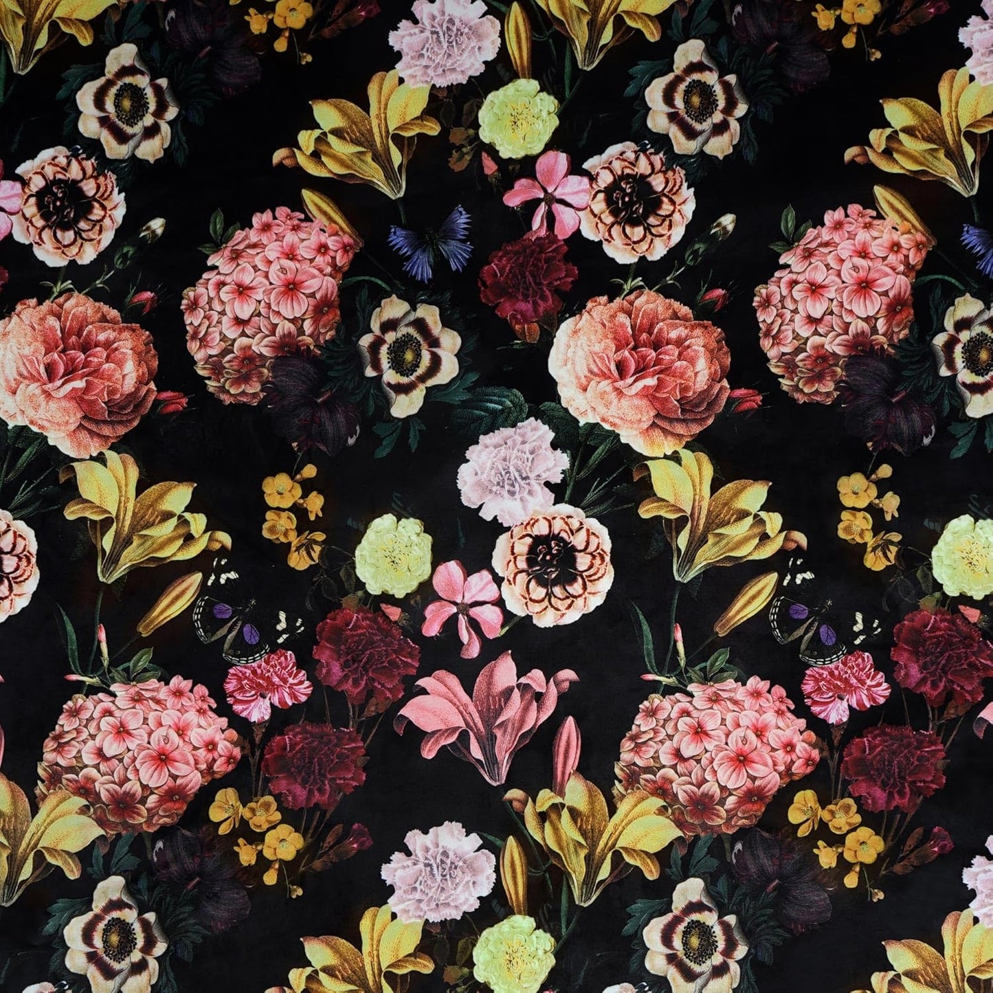 A Black Floral Wingback Accent Chair featuring a luxurious black fabric with intricate floral patterns, offering a modern-retro aesthetic. The chair has a tufted wingback design, wide cushioned seat, and padded armrests for ergonomic comfort. Supported by elegant tapered wood legs, it blends traditional charm with contemporary style. Ideal for a living room, office, or reading nook, this accent chair provides both comfort and sophistication.