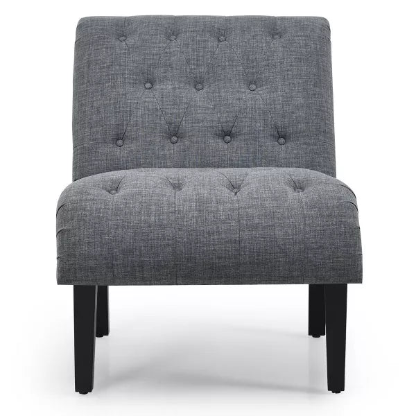 The ideal blend of modern design and comfort with this grey button-tufted accent chair. Whether you’re entertaining guests, reading a book, or relaxing after a long day, this chair is the perfect addition to your home, providing both aesthetic charm and a cozy seating experience.