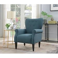 A stylish and elegant Baby Blue Wingback Accent Chair with a tufted backrest, soft linen fabric, and padded armrests. The chair features a wide cushioned seat and sleek, tapered wood legs with rubber inserts. Its modern design with retro-inspired elements adds a sophisticated touch to any room, offering both comfort and timeless appeal for lounging, reading, or relaxing. The chair is ideal for living rooms, offices, or sunrooms.