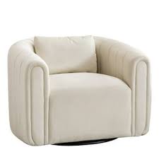 Set of beige barrel swivel chairs with lumbar pillows, featuring soft velvet upholstery, 360-degree swivel design, and high-density foam cushioning. The modern, timeless barrel shape adds sophistication, while the lumbar pillows provide extra support for comfort. Perfect for living rooms, bedrooms, or offices, offering elegance and practicality.