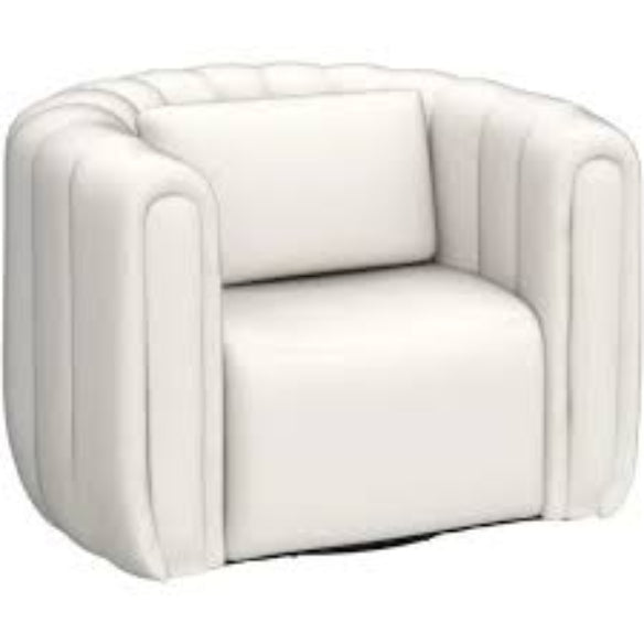 Set of beige barrel swivel chairs with lumbar pillows, featuring soft velvet upholstery, 360-degree swivel design, and high-density foam cushioning. The modern, timeless barrel shape adds sophistication, while the lumbar pillows provide extra support for comfort. Perfect for living rooms, bedrooms, or offices, offering elegance and practicality.