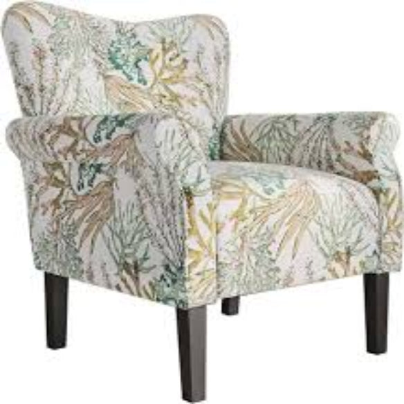 A stylish and comfortable wingback accent chair in a rich green coral color, featuring high-quality plush upholstery with bold, patterned designs. The chair is filled with high-resilience sponge for firm yet cozy support and designed with a wide, gently dipped backrest, padded armrests, and a soft cushioned seat for maximum comfort. Elegant tapered wood legs provide traditional charm and stability, while rubber inserts protect floors from scratches. With a sturdy frame capable of supporting up to 300 lbs, t