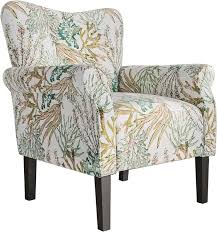 A stylish and comfortable wingback accent chair in a rich green coral color, featuring high-quality plush upholstery with bold, patterned designs. The chair is filled with high-resilience sponge for firm yet cozy support and designed with a wide, gently dipped backrest, padded armrests, and a soft cushioned seat for maximum comfort. Elegant tapered wood legs provide traditional charm and stability, while rubber inserts protect floors from scratches. With a sturdy frame capable of supporting up to 300 lbs, t