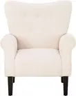 A stylish solid cream accent chair with sleek, tapered wooden legs and a minimalist design. The chair features soft, neutral cream upholstery with a comfortable, wide seat, padded armrests, and a gently sloping backrest, offering a blend of elegance and ergonomic support. Ideal for living rooms, offices, or reading nooks, its clean lines and timeless design complement a variety of decor styles.