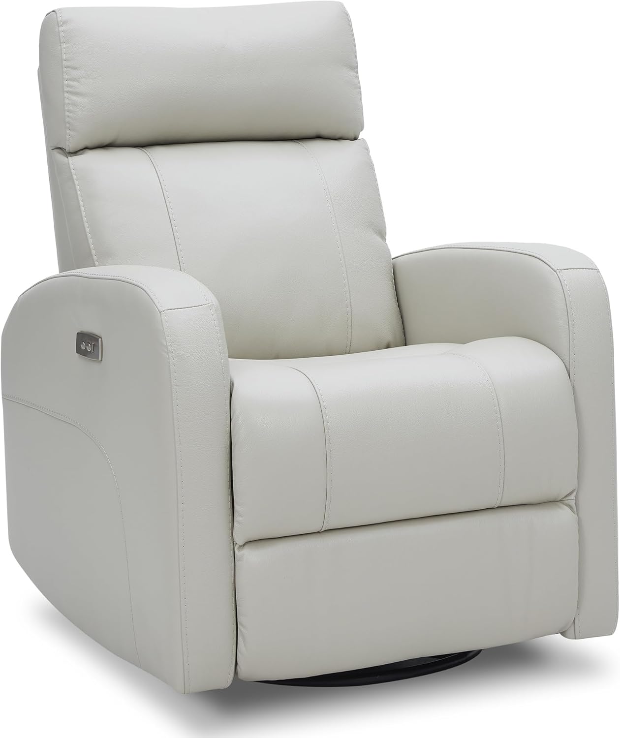 Silver grey power swivel rocker recliner with 270° swivel, smooth gliding recline, USB charging port, and durable faux leather fabric. Supports up to 350 lbs, perfect for living room, bedroom, or nursery. Easy assembly and quiet motor.