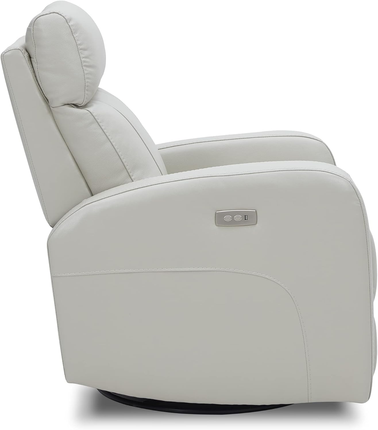 Silver grey power swivel rocker recliner with 270° swivel, smooth gliding recline, USB charging port, and durable faux leather fabric. Supports up to 350 lbs, perfect for living room, bedroom, or nursery. Easy assembly and quiet motor.