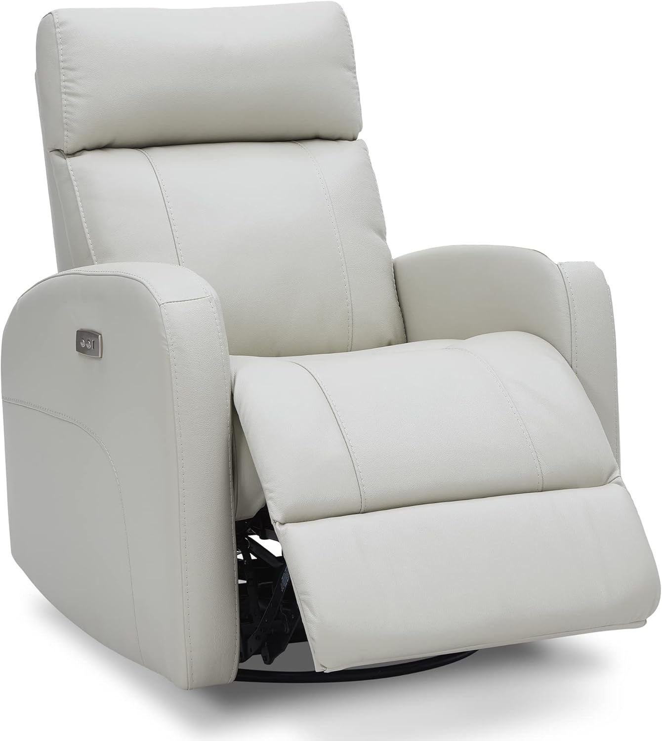 Silver grey power swivel rocker recliner with 270° swivel, smooth gliding recline, USB charging port, and durable faux leather fabric. Supports up to 350 lbs, perfect for living room, bedroom, or nursery. Easy assembly and quiet motor.