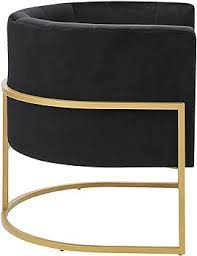 Midnight black modern accent chair with a sleek gold arc-shaped iron base, offering stylish comfort and durability. Perfect for living rooms, bedrooms, offices, and lounges. Sturdy iron frame for long-lasting support and relaxation.