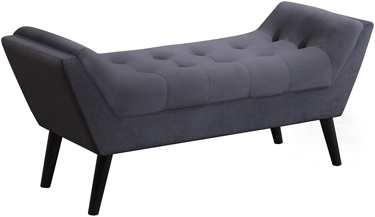 Modern Dark Grey Tufted Fabric Bench with Solid Wood Frame – Versatile Seating for Bedroom, Living Room, or Entryway. Comfortable, Stylish, and Easy to Maintain, Supports Up to 300 lbs.