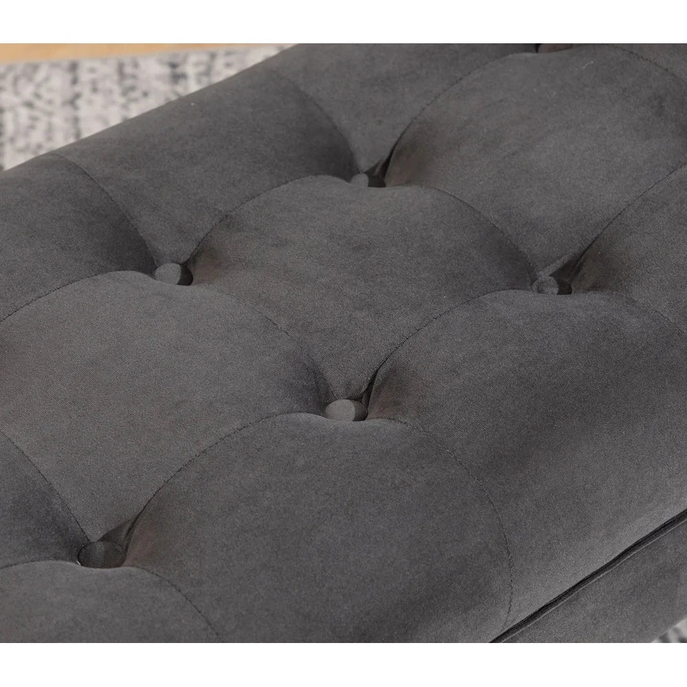 Modern Dark Grey Tufted Fabric Bench with Solid Wood Frame – Versatile Seating for Bedroom, Living Room, or Entryway. Comfortable, Stylish, and Easy to Maintain, Supports Up to 300 lbs.