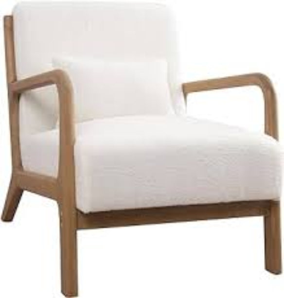 Sleek white accent chair with plush cushions and high-density sponge for optimal comfort. Made with a solid wood frame, it supports up to 250 lbs and includes footpads to protect floors. Ergonomically designed for lumbar support, it’s perfect for living rooms, bedrooms, or offices. Easy assembly and low maintenance with a simple wipe-down. Ideal for modern spaces seeking comfort and style.