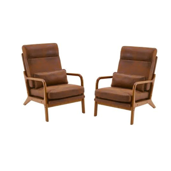 High-back brown accent chair with plush high-density cushions for comfort and support, covered in soft breathable fabric. Features an ergonomic design with lumbar support, solid wood frame for durability, and footpads to protect floors. Ideal for living rooms, bedrooms, or offices, offering a sleek and stylish look with easy assembly and low maintenance.