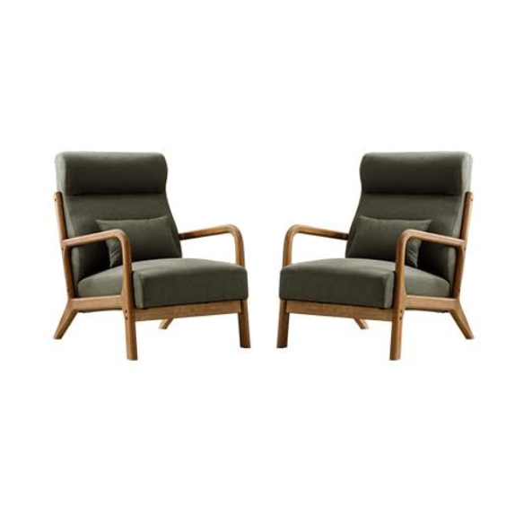 Juniper olive green high-back accent chair featuring plush, high-density cushions and ergonomic design for ultimate comfort and relaxation. Crafted with a solid wood frame for durability and floor protection with footpads. Ideal for living rooms, bedrooms, or offices, offering a stylish and timeless addition to your home.