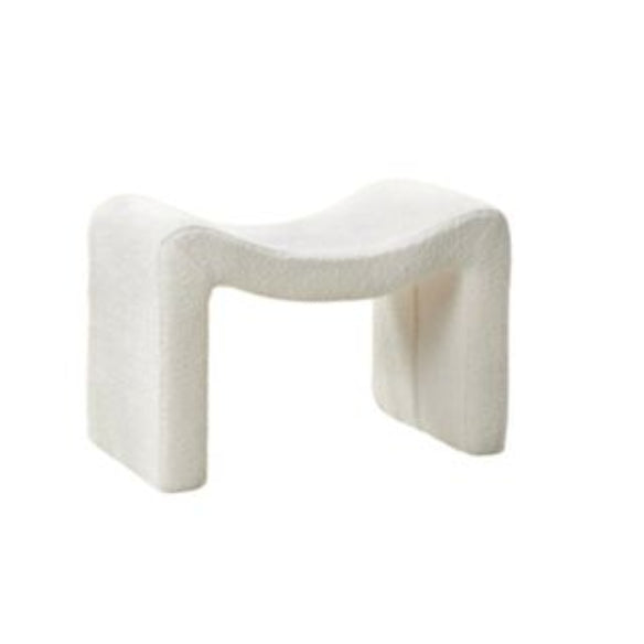 Modern white semicircular pedal stool with soft lint and sherpa lining, engineered wood frame, and versatile design for footrest, extra seating, or decorative accent. Ideal for living rooms, bedrooms, and hallways.