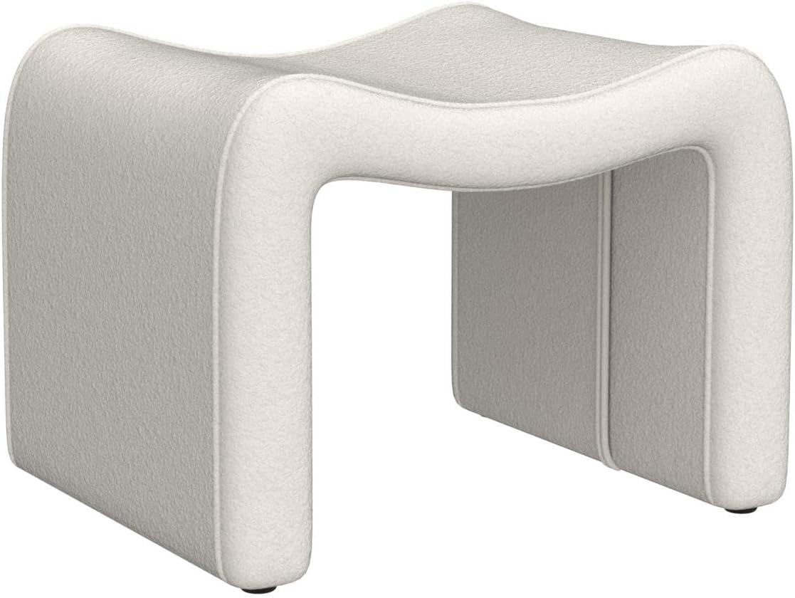 Modern white semicircular pedal stool with soft lint and sherpa lining, engineered wood frame, and versatile design for footrest, extra seating, or decorative accent. Ideal for living rooms, bedrooms, and hallways.