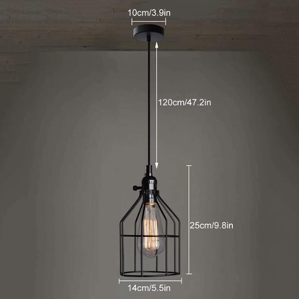 Adjustable black industrial iron pendant light with E27 socket for modern home lighting.